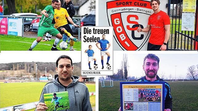 Vier Spieler, die bei unserer Serie &bdquo;Die treuen Seelen&ldquo; dabei sind: Simon Nesensohn vom TSV Aach-Linz (oben, von links), ...