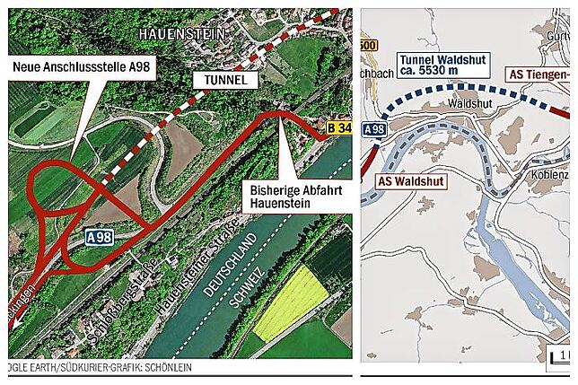Sowohl Albbruck, als auch Waldshut sollen in Zukunft durch einen Tunnel umfahren werden können.