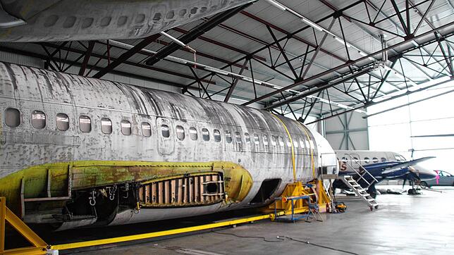 Seit 2017 lagert die Landshut in einem Hangar am Flughafen in Friedrichshafen.