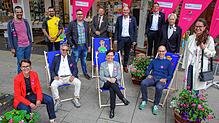 Gemeinsam für den Wiederstart des Singener Handels (stehend von links): Marcel Da Rin, Philipp Künz, Dirk Oehle, Klaus-Peter Wentzel, OB ...