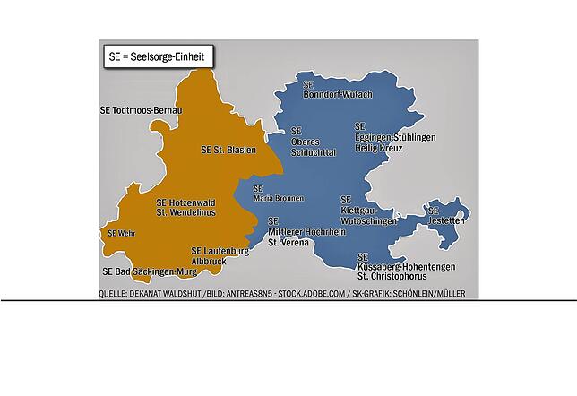 Im Landkreis Waldshut wird es ab 2026 nur noch zwei römisch-katholische Pfarreien geben. Noch steht nicht fest, wie sei heißen, wo die ...