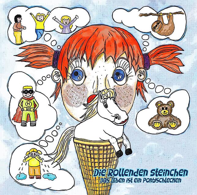 Das Cover des neuen Albums „Das Leben ist ein Ponyschlecken“ der Rollenden Steinchen ist fertig.