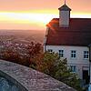 Ausblick von Schloss Ebersberg: Das Gelände um die ehemalige Staufer-Burg in der Gemeinde Auenwald wird heute von katholischen ...