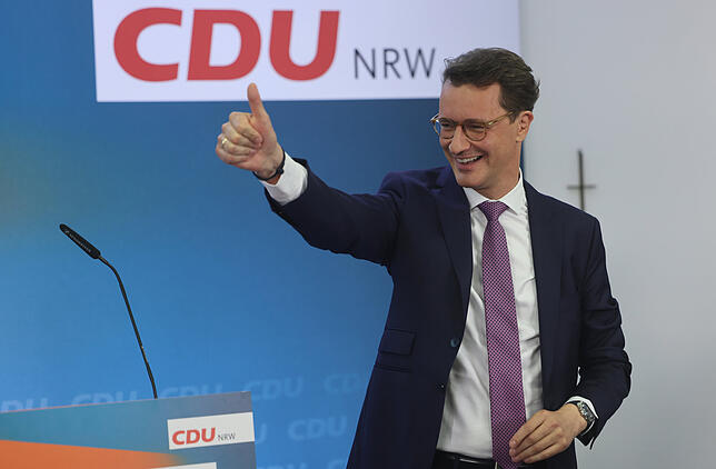 Landtagswahl in Nordrhein-Westfalen - CDU-Wahlparty Der bisherige NRW-Ministerpräsident und CDU-Spitzenkandidat für die Landtagswahl in Nordrhein-Westfalen, Hendrik Wüst, bei der Wahlparty