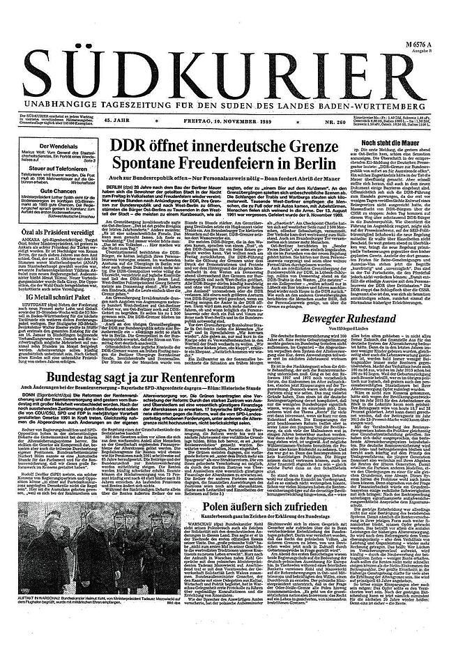 Die Titelstory vom 10. November 1989 dreht sich um die Maueröffnung.