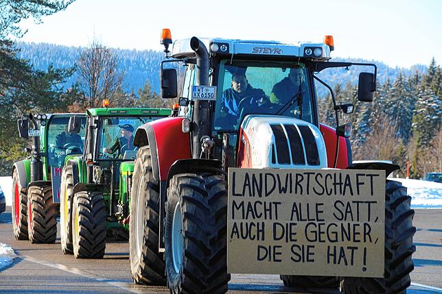 Bild 1: Bauern protestieren gegen Sparpläne: Bilder vom Traktorkorso zur Brauerei Rothaus