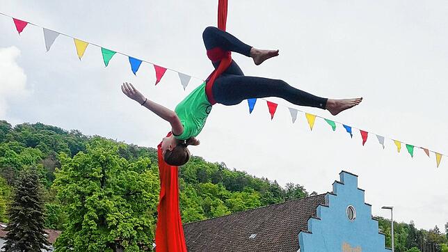 Kunststücke am Vertikaltuch sind immer ein Höhepunkt bei den Auftritten des Zirkus Zebrasco, hier vor zwei Jahren beim Kindertag in ...
