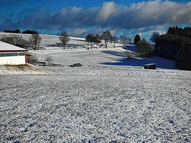 Schneelandschaft mit Sonnenschein.