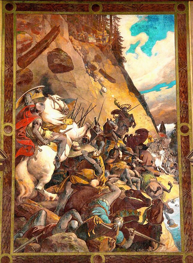 Darstellung der Schlacht am Rathaus von Schwyz.