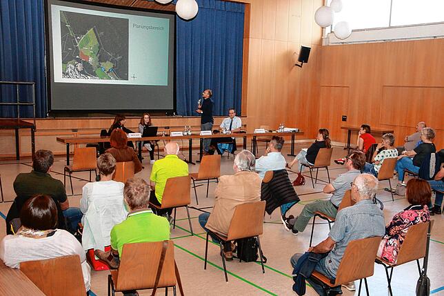 Anhand mehrerer Grafiken veranschaulicht Landschaftsarchitekt Martin Kuberczyk den Besuchern einer Informationsveranstaltung in der ...