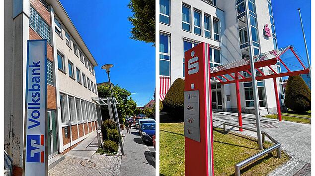 Die Gebäude der Volksbank und der Sparkasse in der Stockacher Schillerstraße. Beide Banken haben große Pläne für den Raum Stockach.