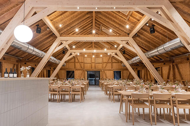 Blick in den neuen Festsaal des Hopfenguts in Tettnang.