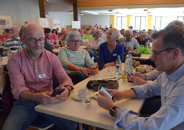 Stimmungsbild per Smartphone: die Teilnehmer des Bürgerdialogs konnten zu Beginn des Dialogs bestimmte Voten per Handyabstimmung abgeben.