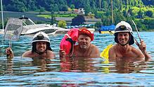 Seeschwimmen und Seefest – die DLRG Öhningen und die Feuerwehr Wangen versprechen Spaß (von links): Daniel Fürst, Stefan Becker und ...