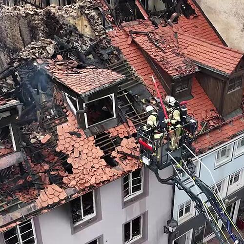 Die Brandstelle in der Villinger Innenstadt nach dem Brand