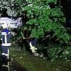 Die Feuerwehr Konstanz im Einsatz: Das Gewitter Ende Juni brachte einen Baum im Konstanzer Industriegebiet zum Umstürzen, er landete auf ...