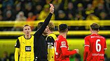 Schiedsrichter Felix Brych zeigt Freiburgs Patrick Osterhage (rechts) die Rote Karte.