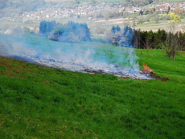Bei dem Feuer handelte es sich um ein unangemeldetes Reisigfeuer auf einem Hang zwischen Mühlhausen und Welschingen.