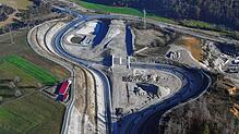 Die A-98-Abfahrt Rheinfelden-Ost nach der Inbetriebnahme. Ein Hangrutsch machte zusätzliche Sicherungsarbeiten nötig, diese ruhen ...
