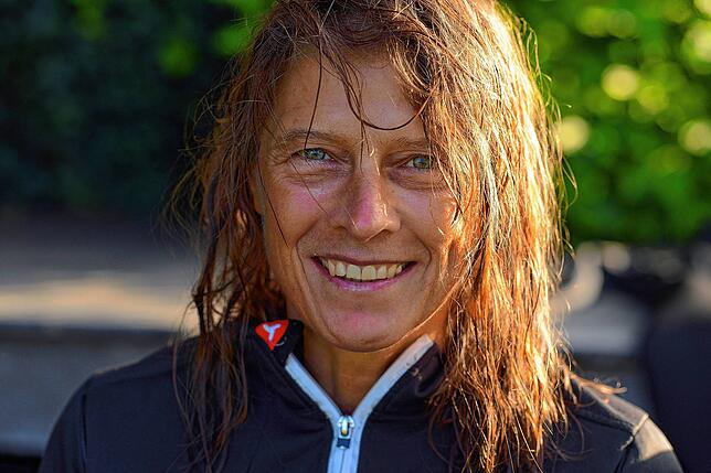 Marianne Kühmel-Saleh kommt aus Filderstadt und nimmt seit 1986 an Triathlons teil: „Das Wasser war heute schön, das Wetter war ...