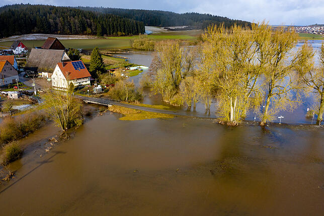 Über Nacht wurde das weitläufige Tal der Brigach bei Villingen-Schwenningen zur Auenlandschaft.