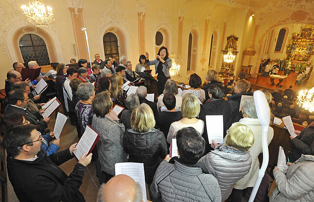 Beim Pontifikalamt wirken auch der Kirchenchor Riedböhringen und die Schola Fützen als gemeinsamer Chor mit, den hier Renate Günthner ...