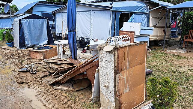 Die Folgen des Unwetters vom Mittwoch auf dem Campingplatz der Wirths in Markdorf.