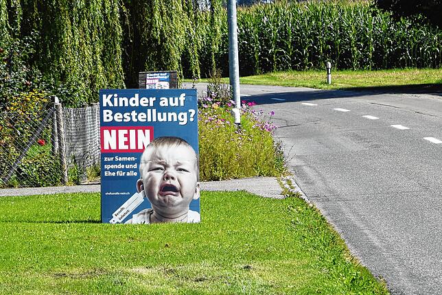 Mit Plakaten wie diesen werben die Gegner der Ehe für Alle in der Schweiz um Stimmen, unter anderem im Kanton Thurgau, wie hier zu sehen.