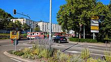 DRK, Feuerwehr und Polizei waren am Montag, 11. August, bei einem Unfall auf der B34/Abzweigung B500 gefordert.