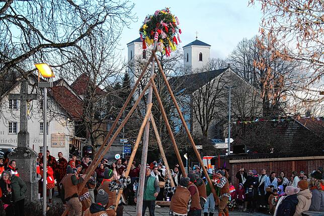 Die Dorfbuebe stellten den Narrenbaum auf dem Dorfplatz in Herrischried.