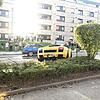 Unfall in der Solarstadt: Ein gelber Lamborghini kam wegen überhöhter Geschwindigkeit von der Fahrbahn ab und prallte gegen einen Baum.