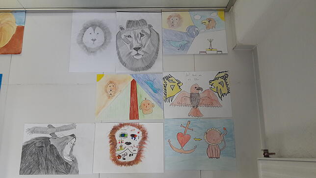 Der Löwe von Tannheim: So könnte das Titelbild für den neuen Song nach Vorstellungen der Schüler der 7c der der Schlossschule Gaienhofen ...