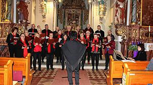 Im Rahmen des Kirchenkonzerts (im Bild Kirchenchor Bühl) in der kleinen Barockkirche werden langjährige Mitglieder geehrt (von links): ...