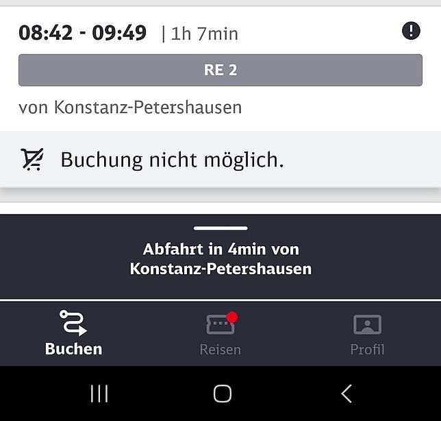 Auch kurz vor der Abfahrt zeigt die Deutsche Bahn App noch an, dass der Zug um 8.42 Uhr planmäßig fährt.