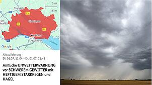 Für den Bodenseeraum gibt es für Dienstagvormittag eine Warnung vor schwerem Gewitter mit heftigem Starkregen und Hagel