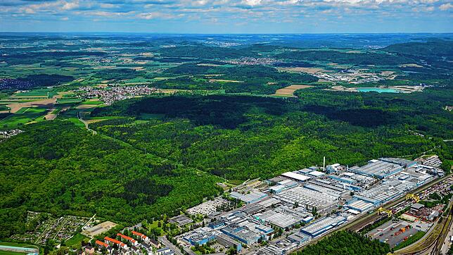 Singen ist der Hauptindustriestandort im Landkreis Konstanz. Die Stadt hat aber auch viel Wald – und mitunter liegen Industrie und Wald ...