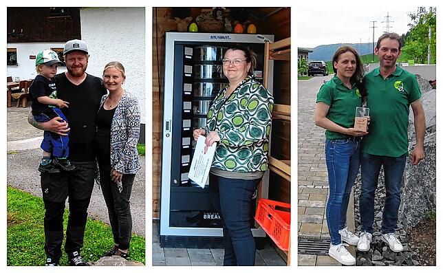 Urlaub auf dem Bauernhof. Ausblicke und Erfahrungen von (von links) Martin und Vanessa Ketterer mit Sohn Jaron in Unterbränd, Barbara ...