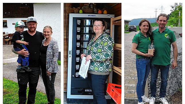 Urlaub auf dem Bauernhof. Ausblicke und Erfahrungen von (von links) Martin und Vanessa Ketterer mit Sohn Jaron in Unterbränd, Barbara ...