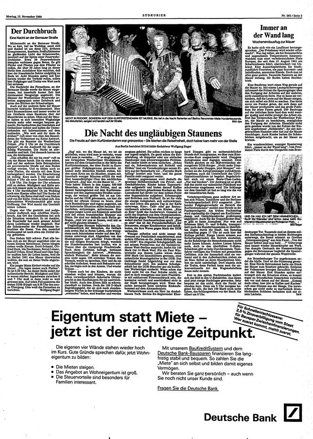 So berichetet der SÜDKURIER über den Fall der Mauer So berichetet der SÜDKURIER über den Fall der Mauer