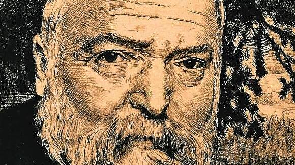Hans Thoma auf einem Selbstporträt von 1898. Die Gegend am Hochrhein hat es dem Maler besonders angetan.