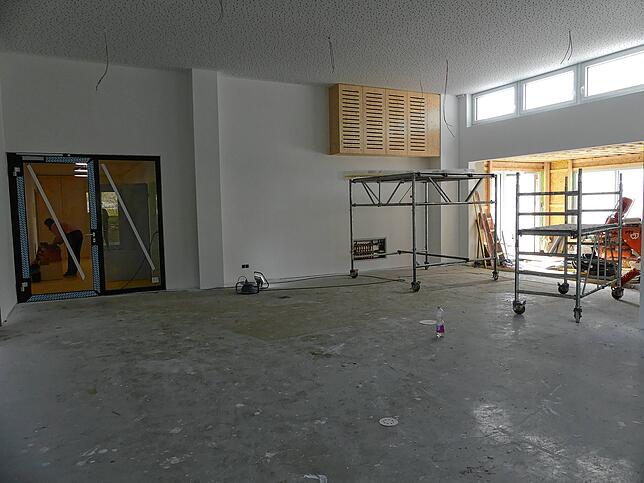 Der künftige Mensa- und Veranstaltungsraum der neuen Kita in Krumbach ist derzeit noch eine Baustelle.