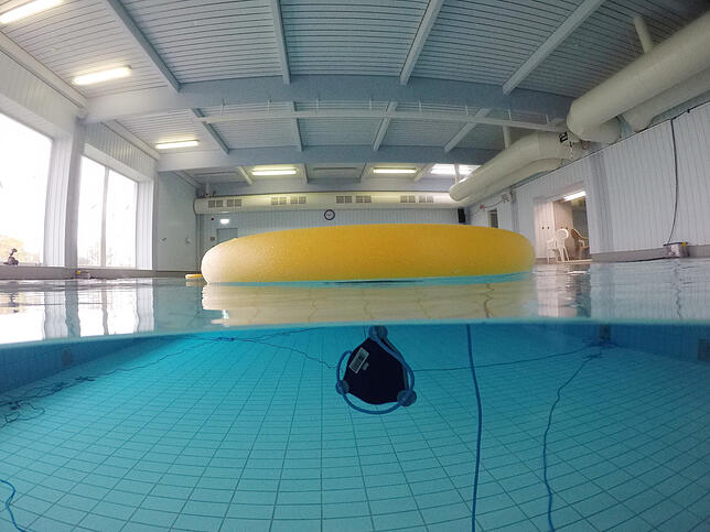 Über Wasser eine Poolnudel, unter Wasser ein Lautsprecher. So können ganz andere Klänge gehört werden, wenn man untertaucht.