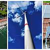 Grüne Energie: Wasserkraftwerk in Laufenburg, Windrad im Windpark Falkenhöhe, Solarzellen auf einem Dach.
