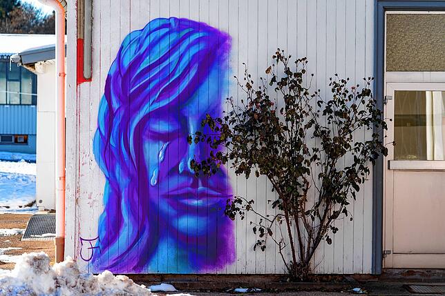 Graffiti an einer Wand der alten SABA-Gebäude.