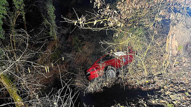 Auch Rettungskräfte aus Singen waren im Einsatz, weil ein Auto bei Thayngen einen Steilhang hinab gerutscht ist.