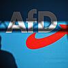 Ein Redner wirft einen Schatten auf die Bühnenrückwand mit AfD-Schriftzug auf einer Veranstaltung. Eine Bühnenwand zeigt das Logo der ...