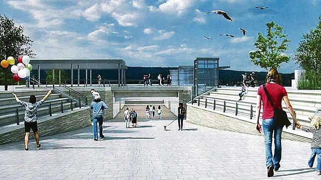 Diese Ballone fliegen nicht in den Himmel, die Seetorquerung von der Stadt an den See unter den Gleisen hindurch gibt es nur als Plan.