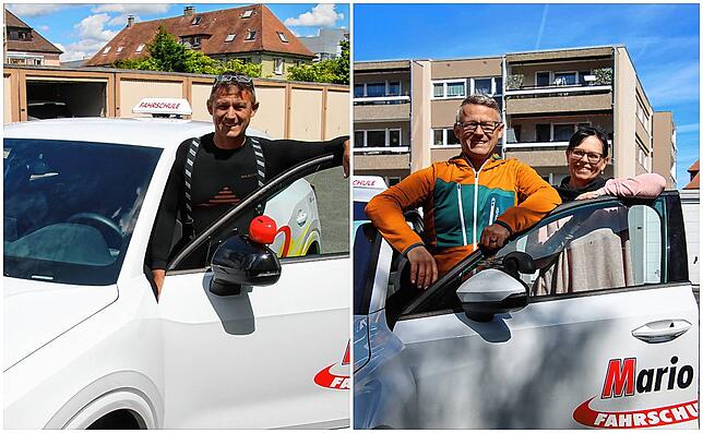 Mario Gallus im Jahr 2020 und mit seiner Frau Susanne im Jahr 2025. Mit Schwierigkeiten haben Fahrschulen noch immer zu kämpfen, sagen sie.