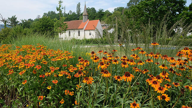 Das historische Kleinod Goldbacher Kapelle ist über den Uferpark erreichbar und auch optisch farbenprächtig eingebettet. Ein kleiner Weg ...
