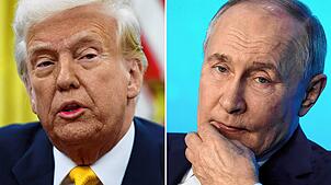Die Kombo aus Archivbildern zeigt US-Präsident Donald Trump (l) im Oval Office des Weißen Hauses am 07.03.2025 und den russischen ...